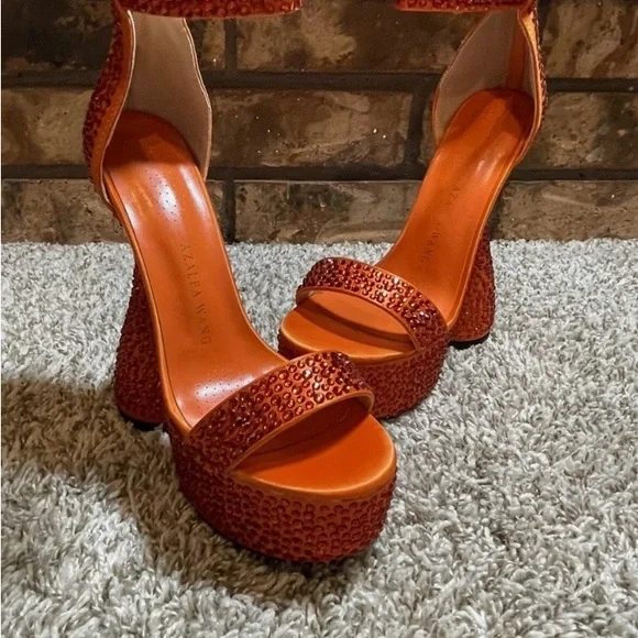 Glamorous Orange Rhinestone Platform Heels - Picture 7 of 10